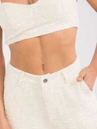 WOMEN'S SLEEVELESS CROP TOP & BUTTON CLOSURE PANTS TWEED 2PC. SET