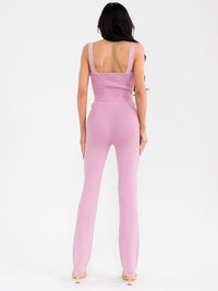 WOMEN'S SLEEVELESS CROP TOP & ELASTIC WAIST PANTS RIBBED SHIMMER 2PC. SET