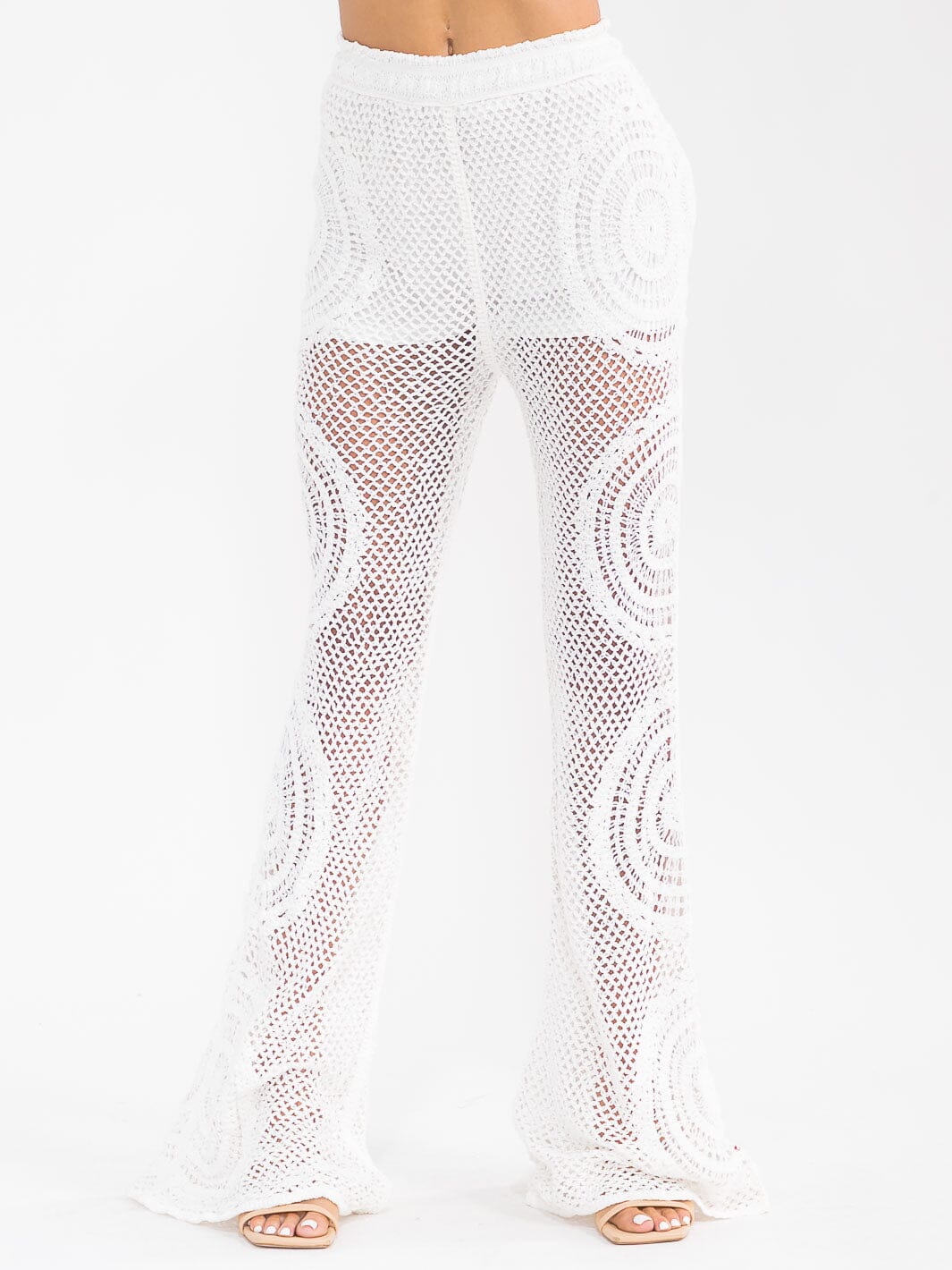 WOMEN'S ELASTIC WAIST CROCHET BELL LEG PANTS