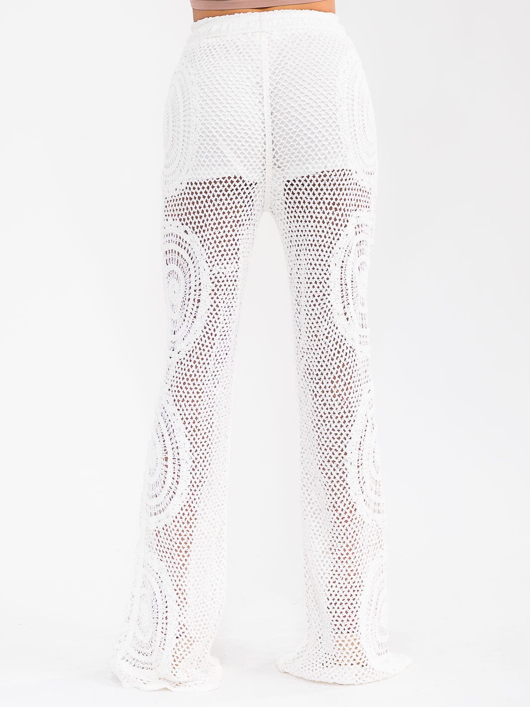 WOMEN'S ELASTIC WAIST CROCHET BELL LEG PANTS