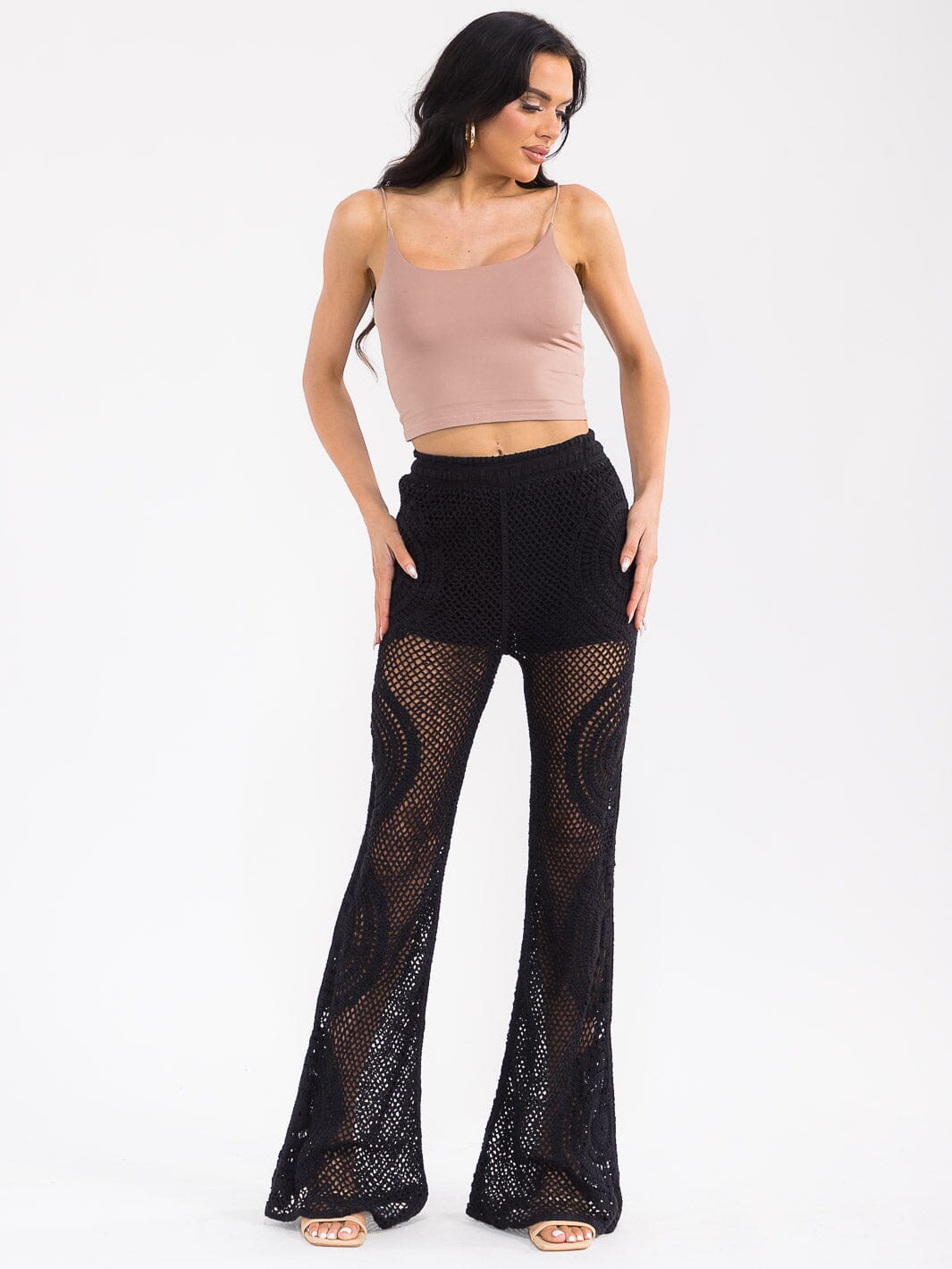 WOMEN'S ELASTIC WAIST CROCHET BELL LEG PANTS