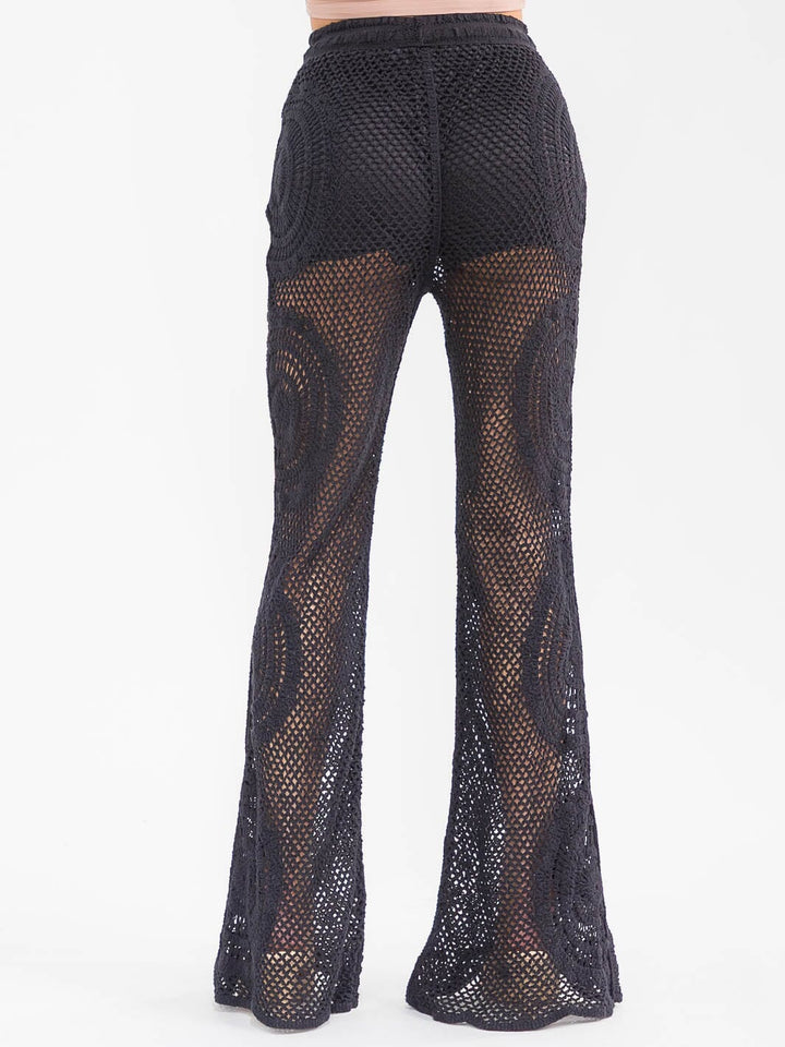 WOMEN'S ELASTIC WAIST CROCHET BELL LEG PANTS