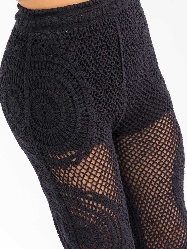 WOMEN'S ELASTIC WAIST CROCHET BELL LEG PANTS