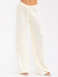 WOMEN'S ELASTIC WAIST RHINESTONES KNIT WIDE LEG PANTS