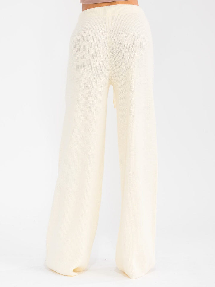 WOMEN'S ELASTIC WAIST RHINESTONES KNIT WIDE LEG PANTS