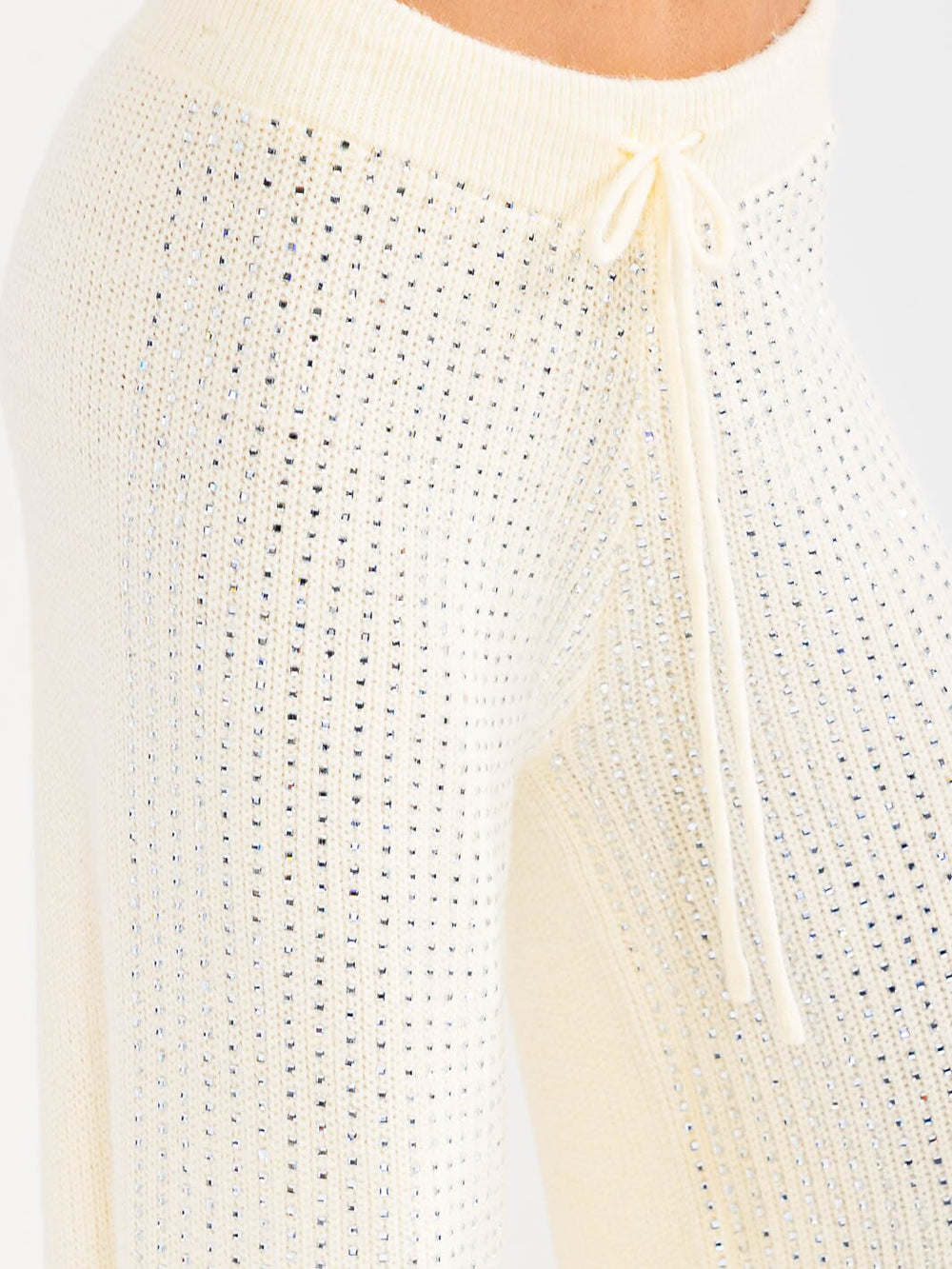 WOMEN'S ELASTIC WAIST RHINESTONES KNIT WIDE LEG PANTS