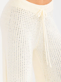 WOMEN'S ELASTIC WAIST RHINESTONES KNIT WIDE LEG PANTS