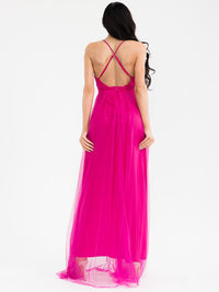 WOMEN'S SLEEVELESS V-NECK OPEN BACK FRONT SLIT MAXI DRESS