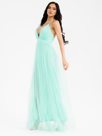 WOMEN'S SLEEVELESS V-NECK OPEN BACK FRONT SLIT MAXI DRESS