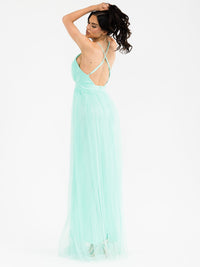 WOMEN'S SLEEVELESS V-NECK OPEN BACK FRONT SLIT MAXI DRESS