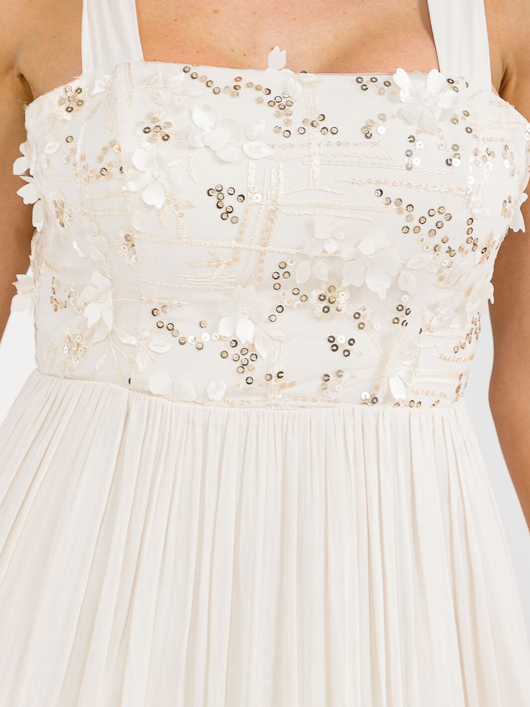 WOMEN'S SLEEVELESS SQUARE NECK FLORAL SEQUINS FRONT POCKETS MAXI DRESS