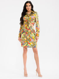 WOMEN'S LONG SLEEVE BLOUSE & ZIP UP MINI SKIRT MULTI PRINT 2PC. SET