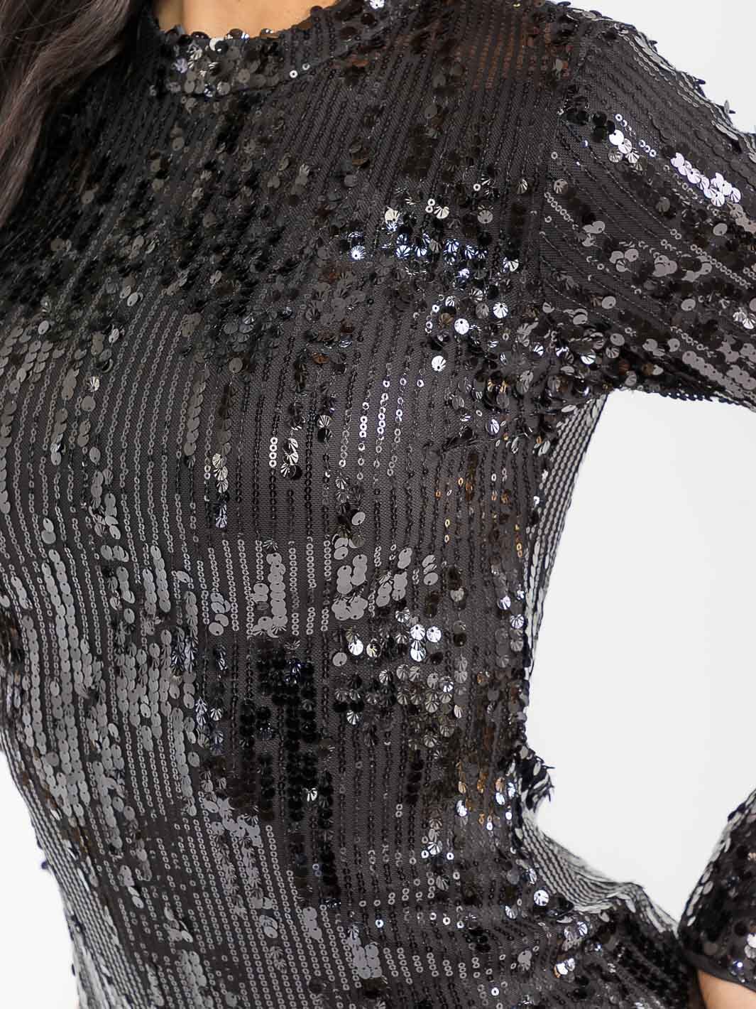 WOMEN'S LONG SLEEVE MOCK NECK BODYCON SEQUINS MINI DRESS