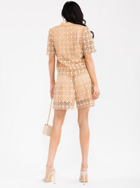 WOMEN'S SHORT SLEEVE BLOUSE & ELASTIC WAIST SHORTS CROCHET 2PC. SET