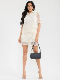 WOMEN'S SHORT SLEEVE BLOUSE & ELASTIC WAIST SHORTS CROCHET 2PC. SET
