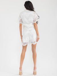 WOMEN'S SHORT SLEEVE BLOUSE & ELASTIC WAIST SHORTS CROCHET 2PC. SET