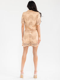 WOMEN'S SHORT SLEEVE BLOUSE & ELASTIC WAIST SHORTS CROCHET 2PC. SET