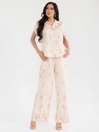 WOMEN'S SHORT SLEEVE BLOUSE & ELASTIC WAIST PANTS EMBROIDERY 2PC. SET