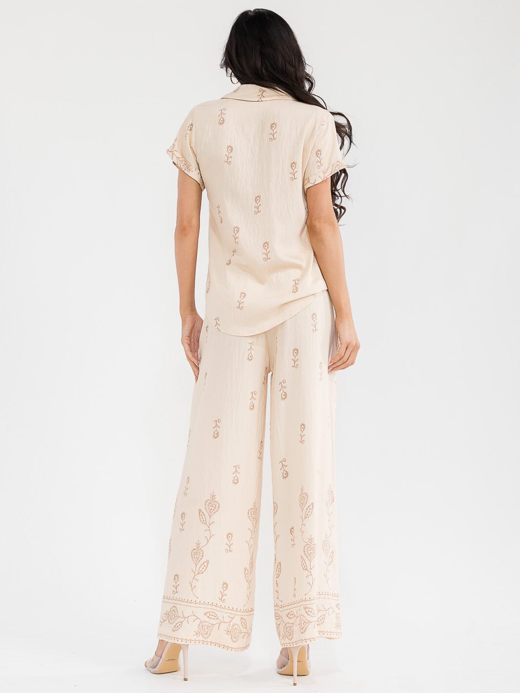 WOMEN'S SHORT SLEEVE BLOUSE & ELASTIC WAIST PANTS EMBROIDERY 2PC. SET