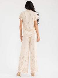WOMEN'S SHORT SLEEVE BLOUSE & ELASTIC WAIST PANTS EMBROIDERY 2PC. SET