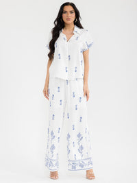 WOMEN'S SHORT SLEEVE BLOUSE & ELASTIC WAIST PANTS EMBROIDERY 2PC. SET