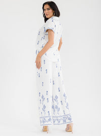 WOMEN'S SHORT SLEEVE BLOUSE & ELASTIC WAIST PANTS EMBROIDERY 2PC. SET