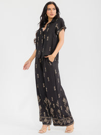WOMEN'S SHORT SLEEVE BLOUSE & ELASTIC WAIST PANTS EMBROIDERY 2PC. SET
