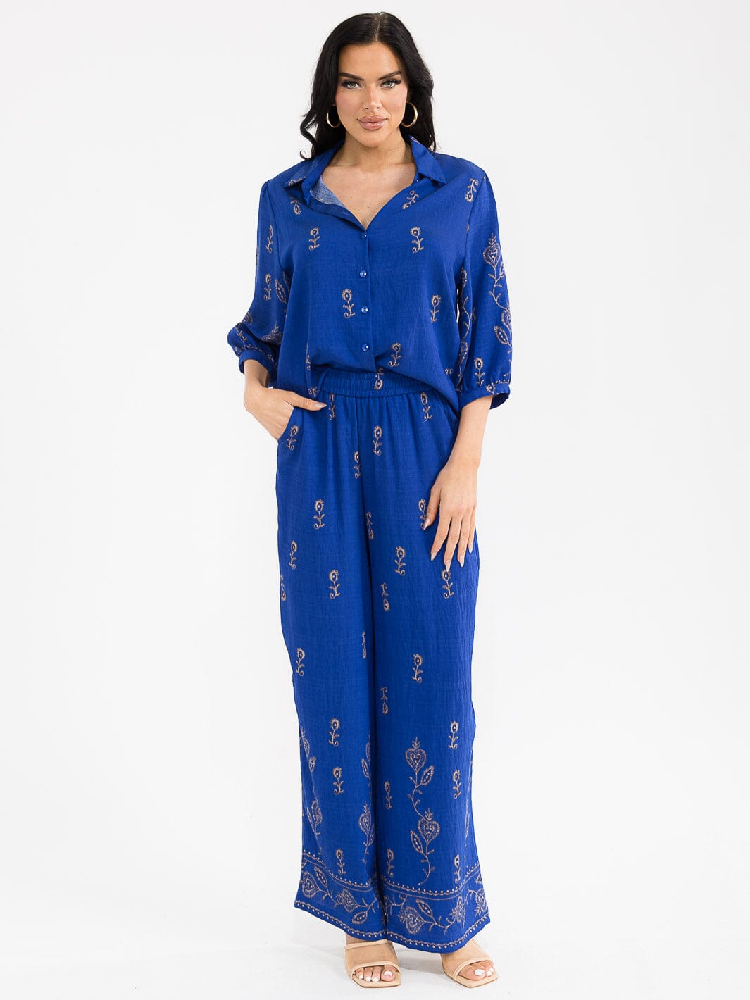 WOMEN'S 3/4 SLEEVE BLOUSE & ELASTIC WAIST PANTS MULTI PRINT 2PC. SET