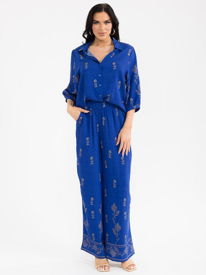 WOMEN'S 3/4 SLEEVE BLOUSE & ELASTIC WAIST PANTS MULTI PRINT 2PC. SET