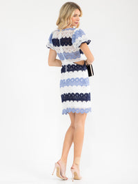 WOMEN'S SHORT PUFF SLEEVE SQUARE NECK SIDE CUT OUT LACE COLORBLOCK MINI DRESS