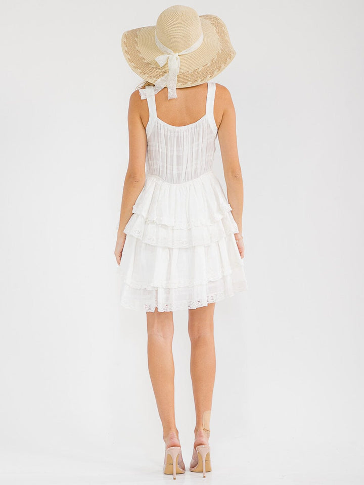 WOMEN'S SLEEVELESS V-NECK TIERED LACE MINI DRESS