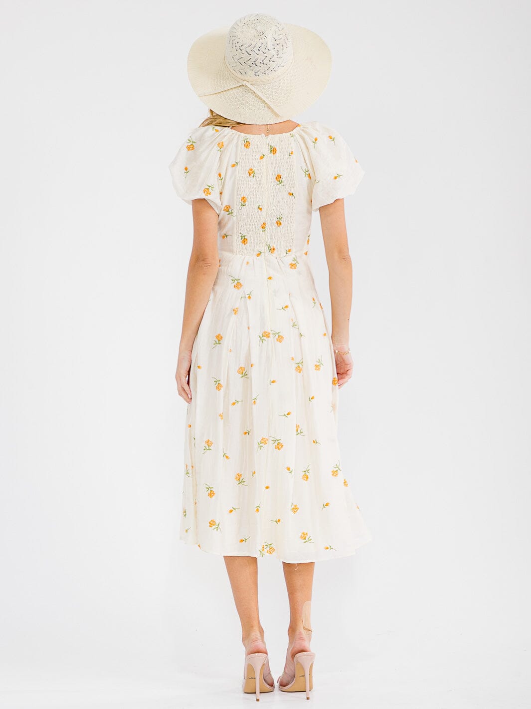 WOMEN'S SHORT SLEEVE SURPLICE SMOCK SELF TIE FLORAL EMBROIDERY MAXI DRESS