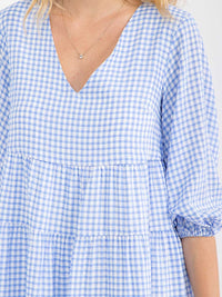 WOMEN'S SHORT SLEEVE V-NECK PLAID TIERED TUNIC MINI DRESS