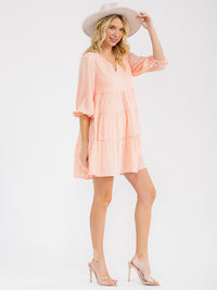 WOMEN'S SHORT SLEEVE V-NECK PLAID TIERED TUNIC MINI DRESS
