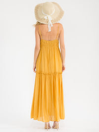WOMEN'S SLEEVELESS V-NECK OPEN BACK ELASTIC WAIST TIERED MAXI DRESS