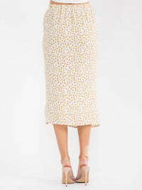 WOMEN'S ZIPPER CLOSURE SIDE SLIT RUCHED FLORAL MIDI SKIRT