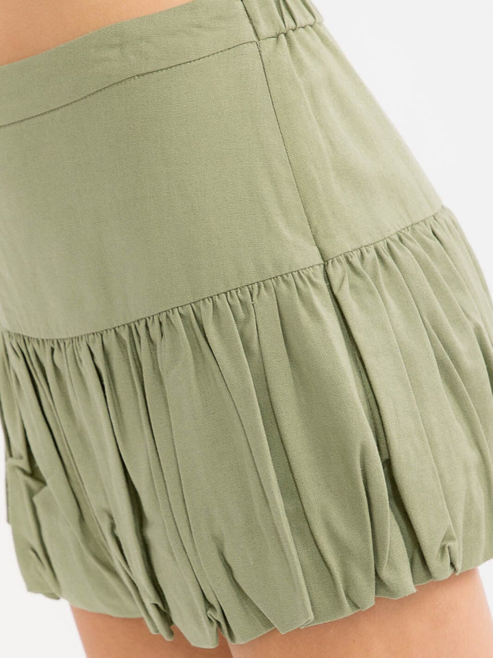 WOMEN'S ZIPPER CLOSURE PLEATED LINEN MINI SKORT