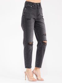 WOMEN'S BUTTON CLOSURE WASHED DISTRESS SKINNY LEG DENIM PANTS