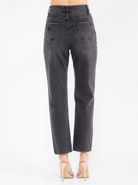 WOMEN'S BUTTON CLOSURE WASHED DISTRESS SKINNY LEG DENIM PANTS
