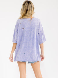 WOMEN'S SHORT SLEEVE DISTRESS GRAPHIC WASHED TOP