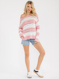 WOMEN'S LONG SLEEVE COLORBLOCK KNIT PULLOVER SWEATER