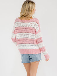 WOMEN'S LONG SLEEVE COLORBLOCK KNIT PULLOVER SWEATER