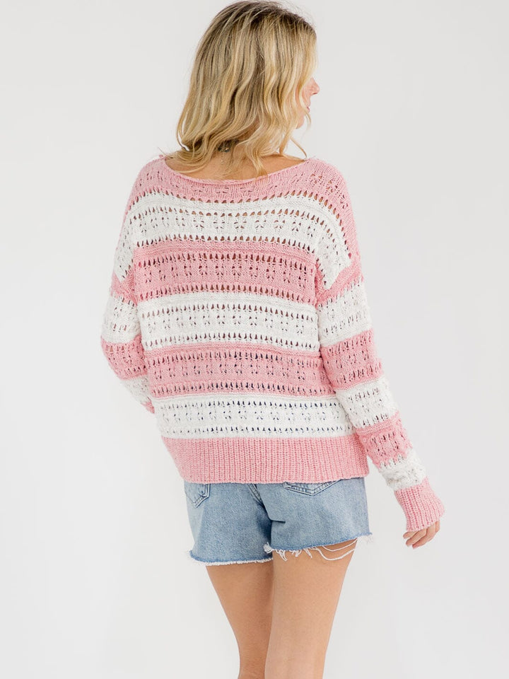 WOMEN'S LONG SLEEVE COLORBLOCK KNIT PULLOVER SWEATER