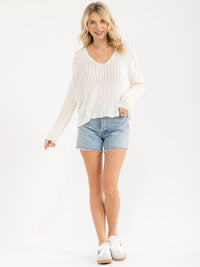 WOMEN'S LONG SLEEVE V-NECK KNIT TOP