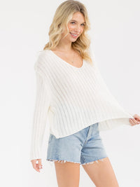 WOMEN'S LONG SLEEVE V-NECK KNIT TOP
