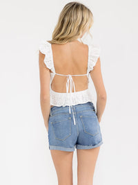 WOMEN'S SLEEVELESS OPEN BACK EYELT PEPLUM TANK TOP