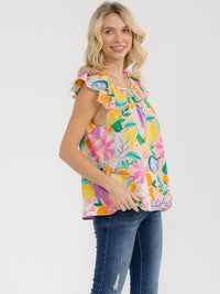 WOMEN'S RUFFLE SLEEVE FLORAL PRINT BLOUSE