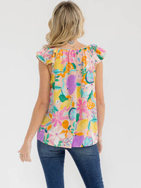 WOMEN'S RUFFLE SLEEVE FLORAL PRINT BLOUSE