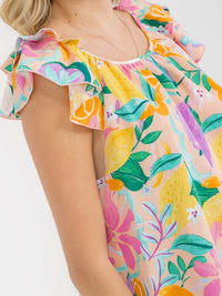 WOMEN'S RUFFLE SLEEVE FLORAL PRINT BLOUSE