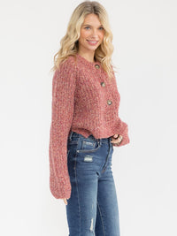 WOMEN'S LONG SLEEVE BUTTON UP PULLOVER SWEATER